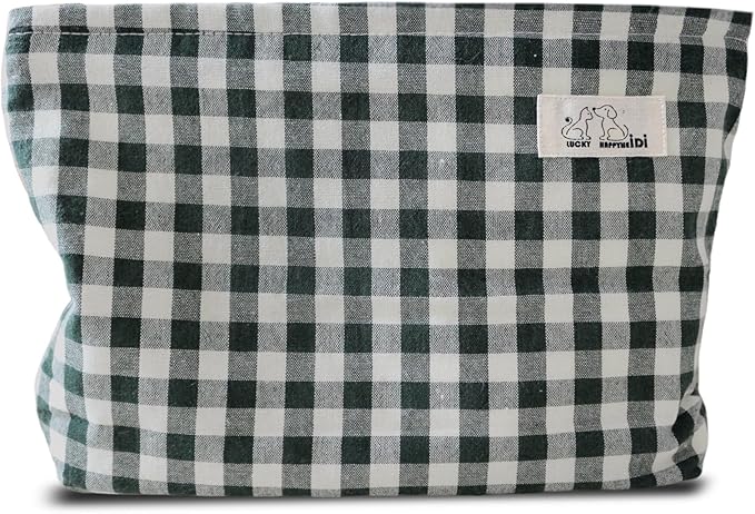 HAPPYHEIDI Dark Green Gingham Pouch Cotton Makeup Bag Cosmetic Travel Make Up Purse Organizer, Zipper Closure, Canvas Lined, Vintage Moss Green