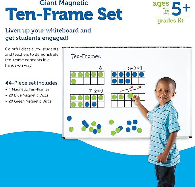 Learning Resources Giant Magnetic Ten Frame Set, Set of 4, Ages 5+, Classroom Math Set, Magnetic Whiteboard Set, Classroom Demonstration