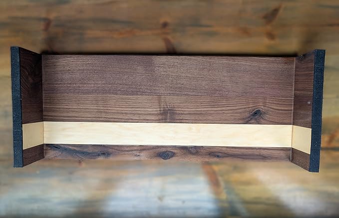 Walnut and Maple Monitor Stand Riser for Desk, Solid Wood Computer Shelf with Keyboard Storage, Ergonomic Desktop Organizer, 24-inch