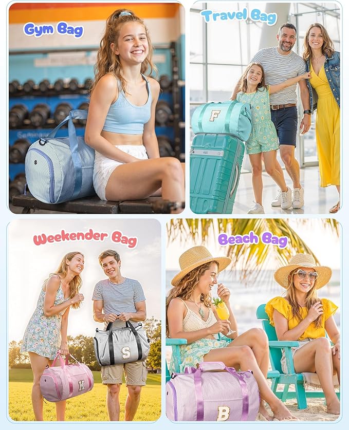 10 Year Old Girl Birthday Gifts, Girls Travel Duffle Bag, Kids Initial Overnight Bags with Shoe Compartment, Personalized Weekend Bag with Cosmetic Pouch, Holiday Gift for Kid (Letter R)