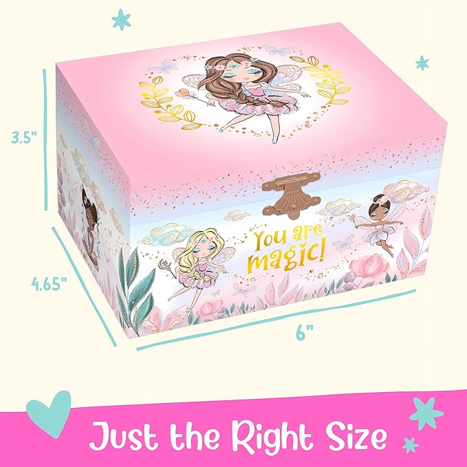 Giggle & Honey Musical Fairy Jewelry Box for Girls - Kids Music Box with Spinning Fairy and Mirror, Princess Birthday Gifts for Little Girls, Childrens Jewelry Boxes for Ages 3-10 - 6 x 4.7 x 3.5 in