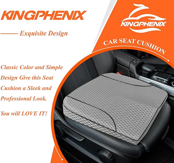 kingphenix Premium Car Seat Cushion, Memory Foam Driver Seat Cushion to Improve Driving View- Coccyx & Lower Back Pain Relief - Seat Cushion for Car, Truck, Office Chair (4D Mesh Gray)