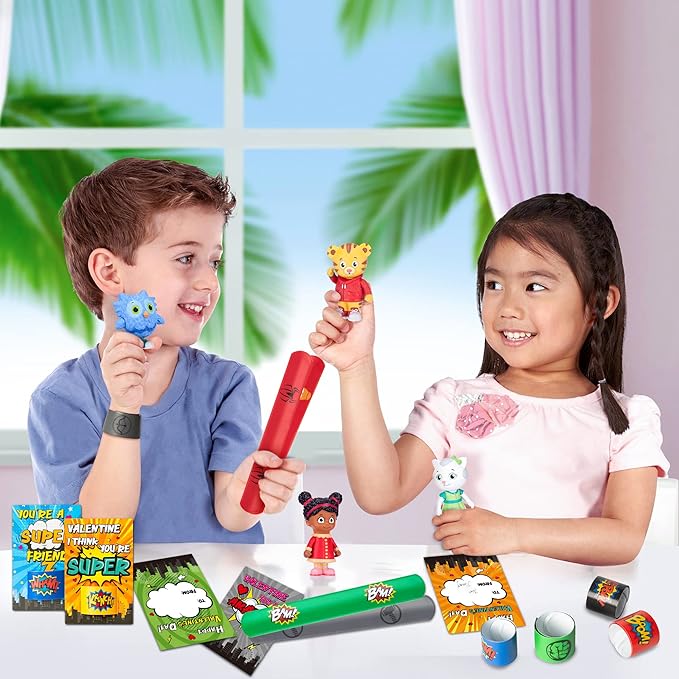 28 Packs Valentines Day Gift for Kids, Valentine’s Day Super Power Slap Bracelets with Cards Toddler School Classroom Prize Exchange Gifts Party Favor Toy Set Superhero Decorations