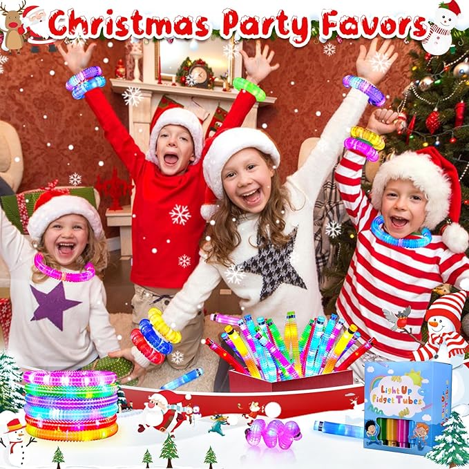 Gigilli Glow Sticks for Kids 6 PCS, Light up Pop Tubes Sensory Fidget Toys, Valentines Day Party Favors for Kids 8-12 4-8, LED Glow Bracelet Necklace for Boys Girls, Glow in the Dark Birthday Gifts