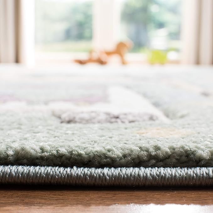 SAFAVIEH Carousel Kids Collection Runner Rug - 2' x 8', Ivory & Blue, Animal Design, Non-Shedding & Easy Care, Ideal for High Traffic Areas for Boys & Girls in Playroom, Nursery, Bedroom (CRK185A)