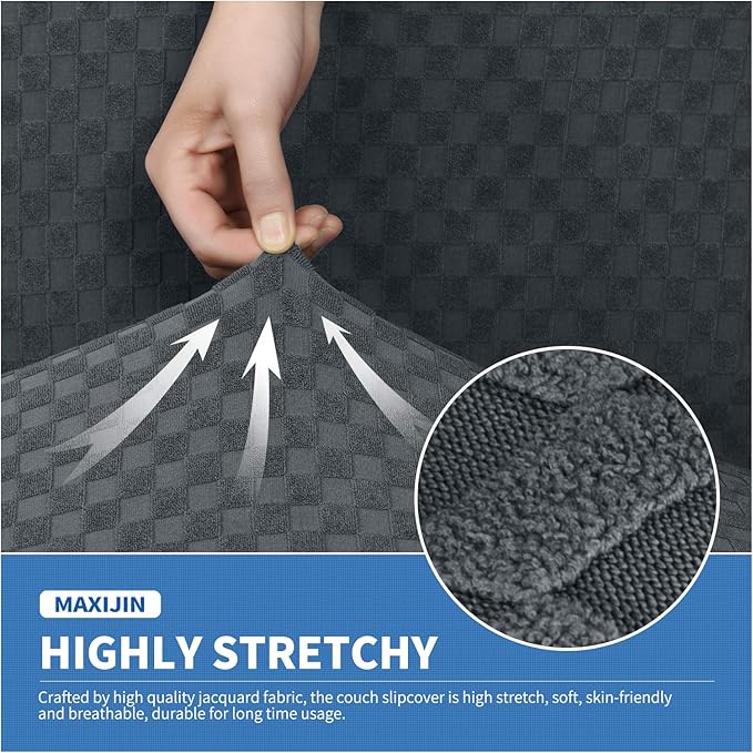 MAXIJIN 3 Piece Stretch Couch Covers for 2 Cushion Couch Sofa Slipcovers with 2 Extra Large Seat Cushion Couch Jacquard Loveseat Sofa Couch Cover for Dogs (2 Cushion Sofa, Dark Gray)