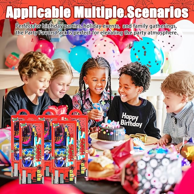 146Pcs Hero Party Favors for Kids, Goodie Box Stuffers Include Mini Notebooks Slap Bracelets Keychain Blowing Dragon Stickers Sticky hands Toy, for Carnival Classroom Prizes Birthday Party Gifts