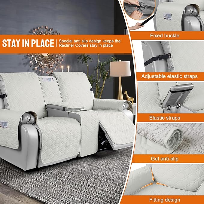 VANSOFY Loveseat Recliner Cover with Console 100% Waterproof Sofa Slipcovers Non-Slip Reclining Couch Cover Split Sofa Covers Furniture Protector for Pets, Dogs(Beige)