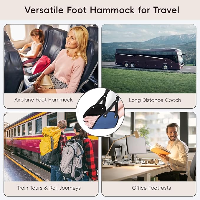 Foot Hammock for Plane Travel, Airplane Foot Hammock, Adjustable Foot Rest Sling, Airplane Gadgets Travel Essentials for Long Time Flight (Navy)