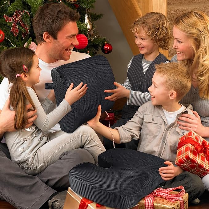 Seat Cushion & Lumbar Support Pillow for Office Chair, Car, Wheelchair Memory Foam Desk Chair Cushion for Sciatica, Lower Back & Tailbone Pain Relief Desk Pad with Adjustable Strap 3D Washable Cover