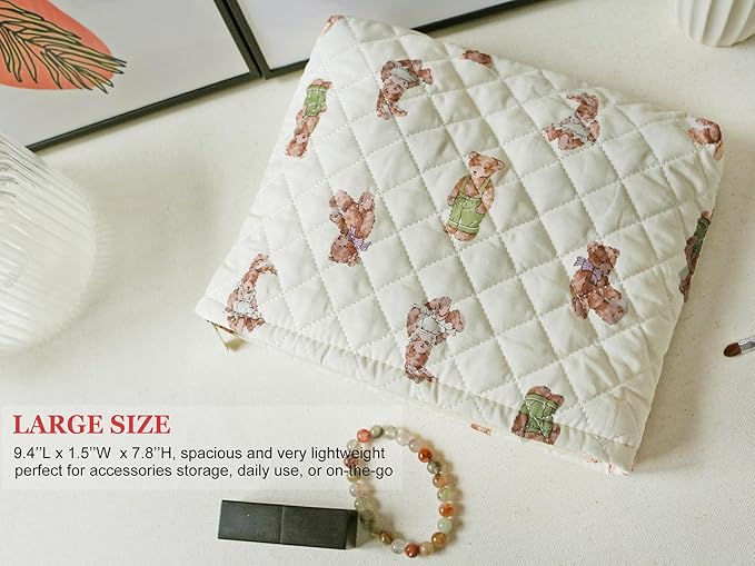 HAPPYHEIDI Cotton Quilted Makeup Bag Cosmetic Toiletry Travel Pouch Purse accessory Organizer, Little Blue Orchids