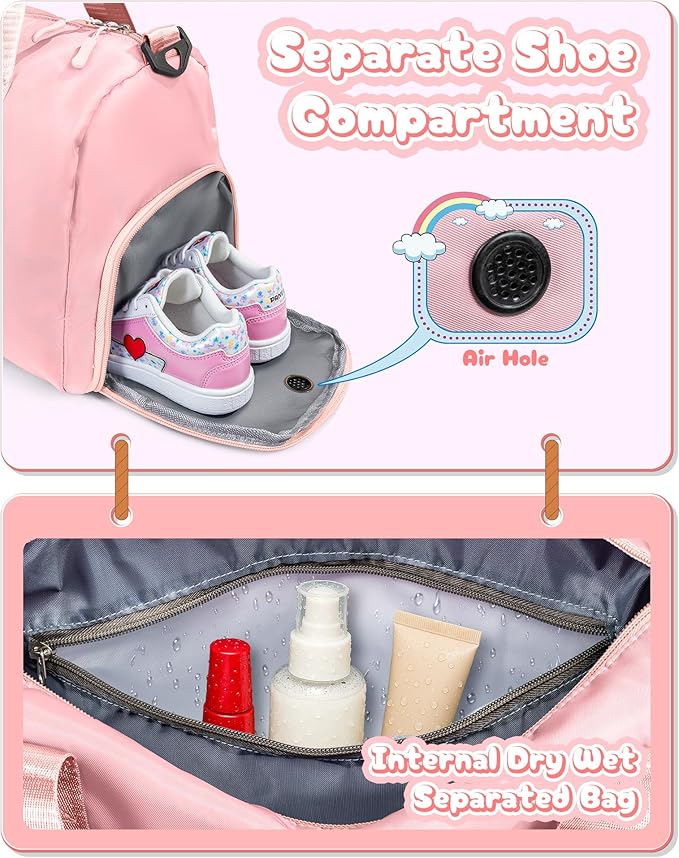 Kids Gift Ideas -Girl Gym Bag with Shoe Compartment, Kid Personalized Weekender Overnight Bags, Initial Travel Tote with Makeup Pouch, Gift for 3 Year Old Girl (Letter P)