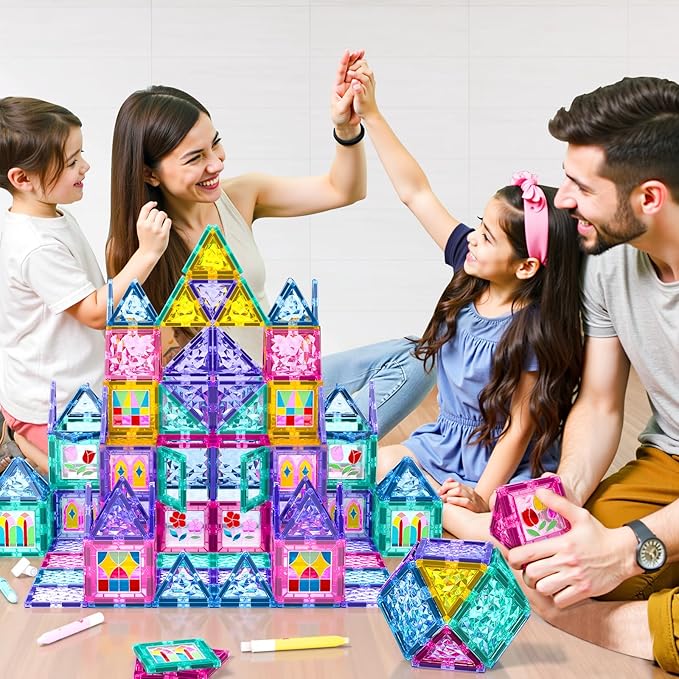 Magnetic Tiles DIY Window Arts and Craft Kit Kids Games Montessori Toys Toddler Kids, Magnet Building Blocks Set for Preschool Learning Classroom STEM Sensory Toys Gift for 3+ Year Old Boys and Girls