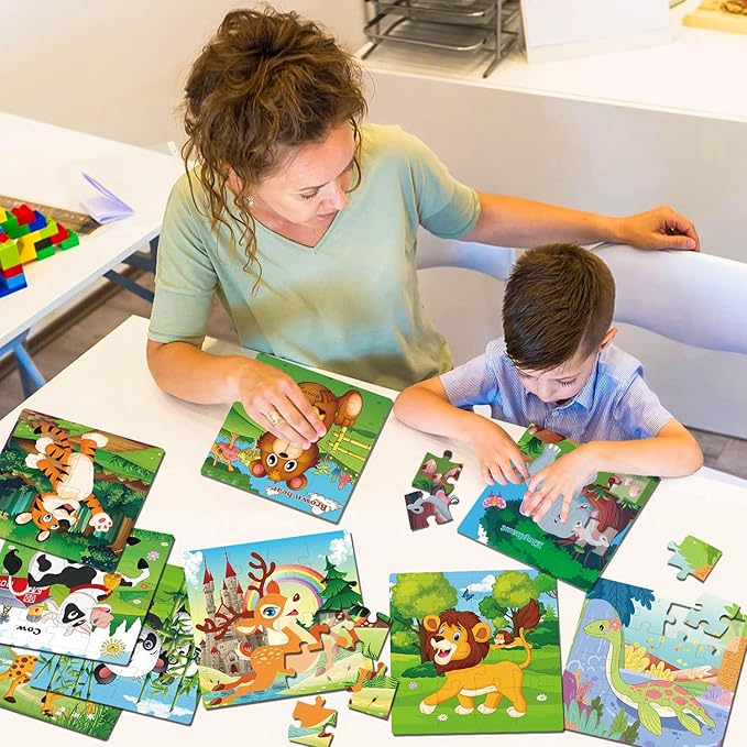 Puzzles for Kids Ages 3-5, 16 Piece Colorful Wooden Puzzles for Toddler Children Learning Educational Puzzles Toys for Boys and Girls (9 Puzzles)