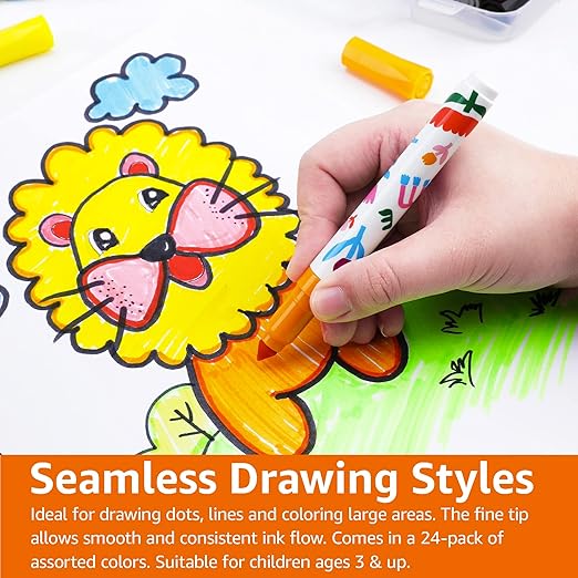 Amazon Basics Washable Markers for Kids, Fine Tip Assorted, Pack 24