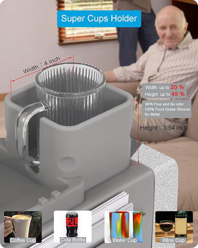 Couch Cup Holder Tray, VIENFUT Silicone Anti-Slip Sofa Armrest Tray with Side Pockets, BPA-Free Anti-Spill Couch Drink Holder for YETI, Remote, Snacks, Cellphone and iPad, Ideal Gift (Peach)