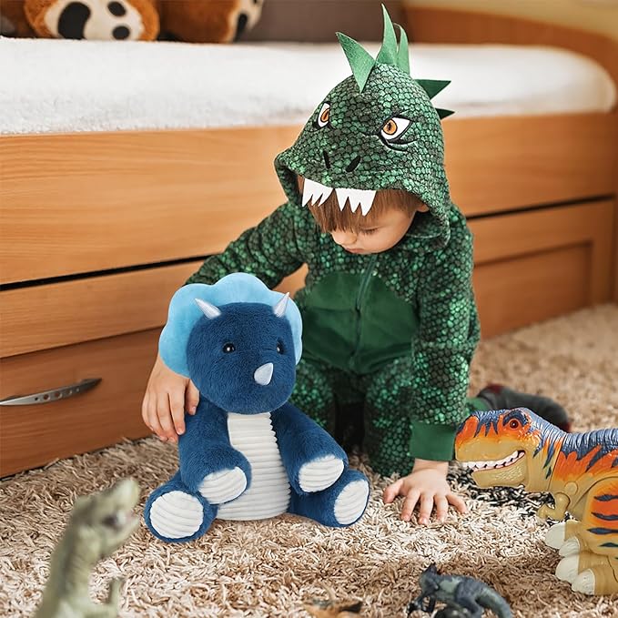Microwavable & Coolable Triceratops Dinosaur Stuffed Animals, Heated Stuffed Animal Heating Pads for Soothing & Relaxation, Navy Blue Dino Plush for Stress Relief, Plushies Dinosaur Gifts