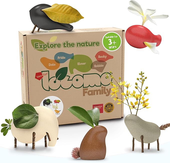 Taksa Toys Locomo Family Multicolored Edition IV (Set of 5) - Wooden Animal Figures Open-Ended Educational Outdoor Play to Trigger Childβs Imagination and The Love of Nature. Montessori Waldorf Toys