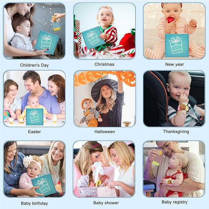 BLOOBLOOMAX Baby Hanging Rattle, Wrist Rattles Foot Finder Rattle Sock, Hand and Feet Rattle Toy, Newborn Present Baby Shower Birthday Gift Set for0 3 6 9 12 24 to 36 Months Babies(12 E)