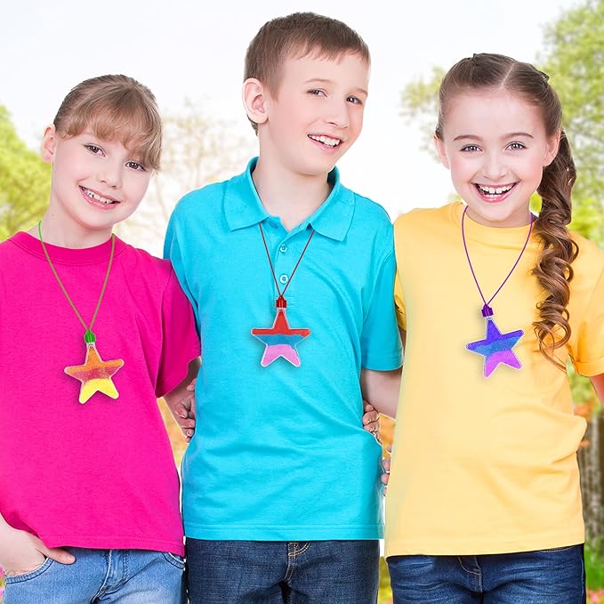 ArtCreativity Craft Sand Super Pack - Set of 24 - Includes 10 Big Tubes of Colorful Sand & 14 Star Shaped Necklaces - Fun Party Favor, Prize and Crafts - for Boys and Girls Ages 3+