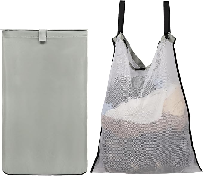 80L Large Laundry Hamper with Lid, Foldable Laundry Bag for Washing Machine with Removable Inner Bag, Dirty Hampers for Bedroom, Bathroom,Laundry Room, College (Grey)