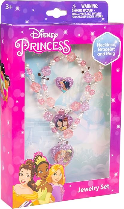 Girls Jewelry Set 3 Piece Princess Toys | Jewelry Set with Beaded Necklace for Gilrs - Toddler Bracelets and Girls Ring | Toddler Girl Toys | Kids Jewelry for Girls | Princess Dress up Ages 3+