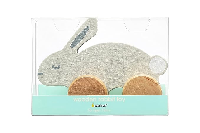 Pearhead Wooden Toy Bunny, Push and Pull Montessori Baby and Toddler Toy, Baby Girl or Baby Boy Nursery Accessory