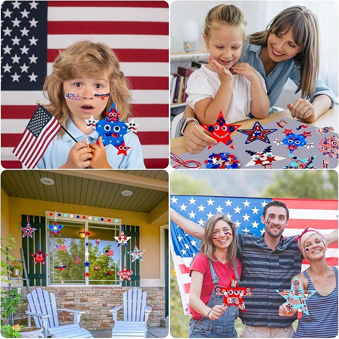 JULBEAR 418pcs 4th of July Star Foam Craft, Patriotic Self-Adhesive Glitter Foam Stickers Crafts Kit for Independence Day Patriotic Party Favors Kids Classroom Activity Decorations Supplies