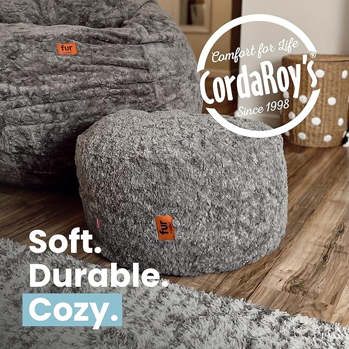 CordaRoy's Faux Fur Bean Bag Pouf Footstool - Washable Fabric Ottoman Cover with Durable Foam Insert - Versatile Footrest for Basement, Living Room, Office - 26" x 17" - Tan