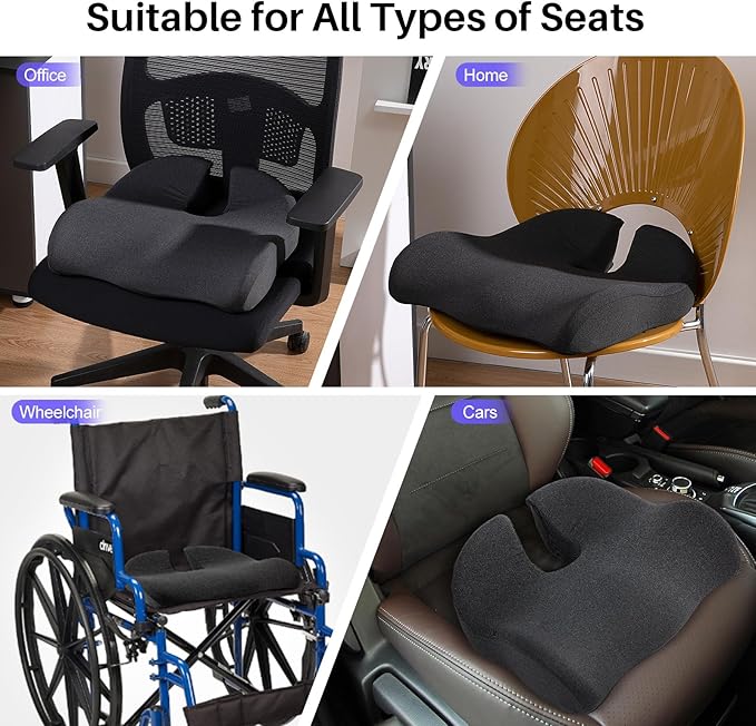 Seat Cushion for Office Chair, Large Thick Seat Cushion for Tailbone Pain Relief, Sciatica & Back Support, Memory Foam Office Chair Cushion for Long Sitting, Coccyx Cushion for Car, Wheelchair