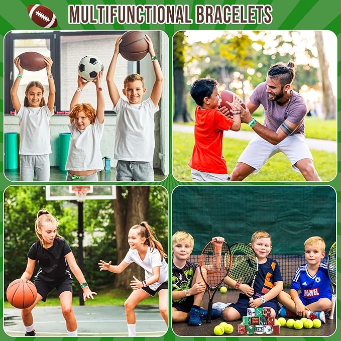 JUNEBRUSHS 56Pcs Football Party Favors Slap Bracelets, Football Sports Bracelets for Kids Sports Themed Birthday Party Supplies Decorations Snap Bracelet Wristband for Boys Gifts Classroom Prize