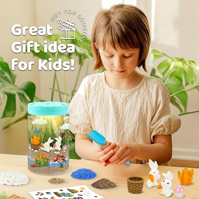 Light Up Terrarium Kit for Kids,Rabbit Gardening Kit for Boys and Girls,Creative Educational Gardening Toy,Arts and Crafts Activity Kits,Birthday Gifts for Ages 4 5 6 7 8-12