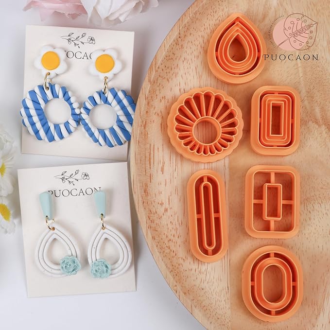 Puocaon Basic Polymer Clay Cutters - 6 Pcs Geometric Clay Cutters for Polymer Clay Earrings, Circle Clay Cutters for Jewelry, Drop Dangle Clay Cutters for Polymer Clay Jewelry