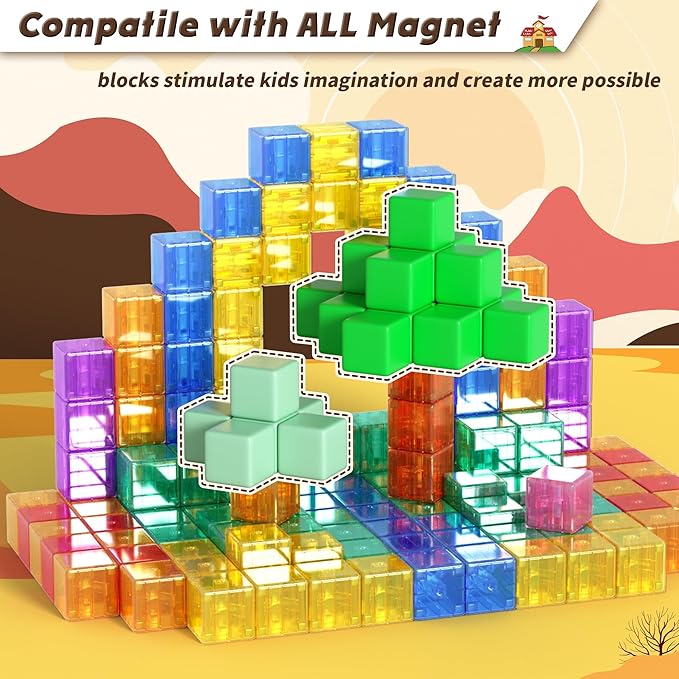 45PCS Magnetic Blocks - Transparent Magnetic Cubes, Toddler Boy Toys, Magnetic Building Blocks, Sensory Autism Toys for Kids Ages 3+, Preschool Magnet Toys for 3-5 Year Old Boys and Girls