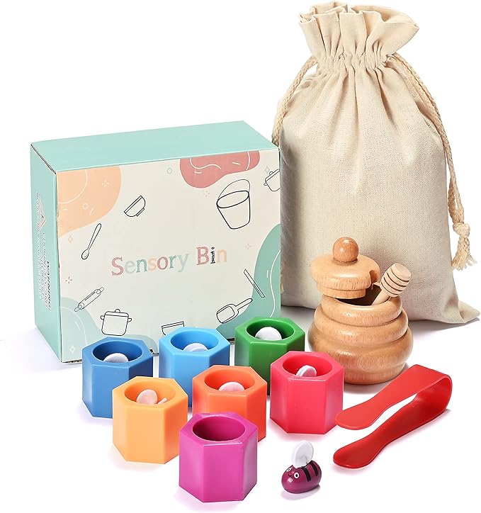 Sorting Stacking Wooden Toys for Toddlers, Bee Hive Toy, Montessori Sensory Bin Tools Toys for 3 4 5 Years Old, Fine Motor Skill Toys Early Learning Preschool Educational Gift for Kids