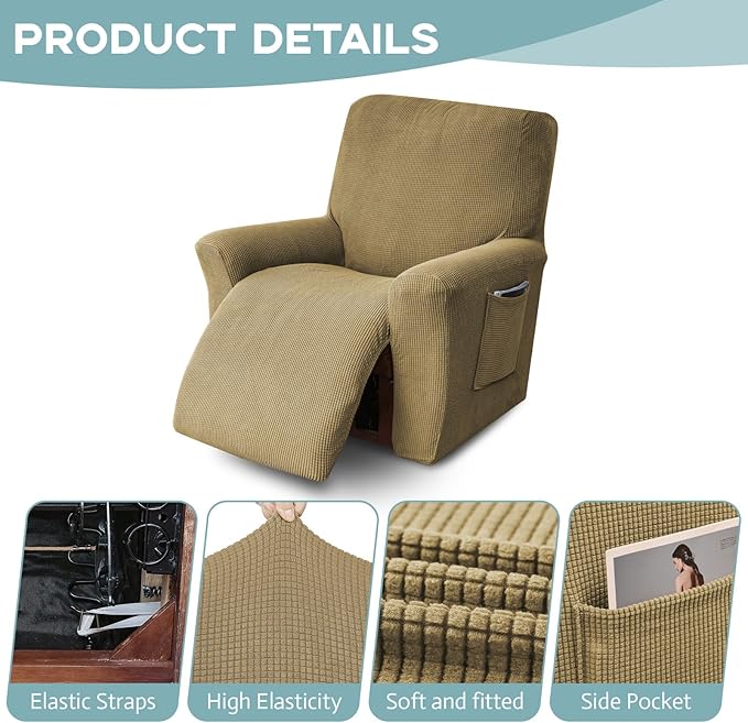 Recliner Chair Cover Lazy Boy Recliner Covers Recliner Covers for Recliner Chair 1 Piece Furniture Protector Prevent wear and pet Hair(Recliner,Tan Brown)