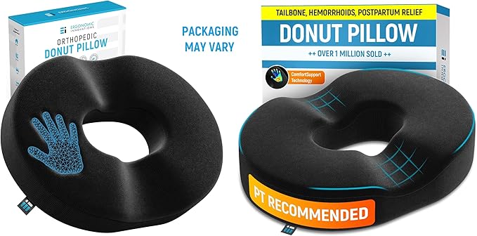 PT ENDORSED Donut Pillow for Tailbone Pain Relief, Hemorrhoid Pillow for Sitting, Donut Seat Cushion Post Surgery, Lifting Cushions for Postpartum Pregnancy, Coccyx, Bed Sore Cushion Butt Pillows