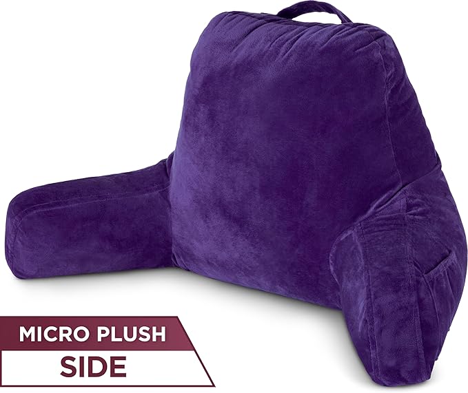 Husband Pillow Aspen Mauve Purple, Standard+ Reading Pillow Bed Rest Chair, Two-Sided Reversible Fabric, Large Lounge Cushion Adult Backrest with Arms, Comfy Back Support for Sit Sitting Up, Washable