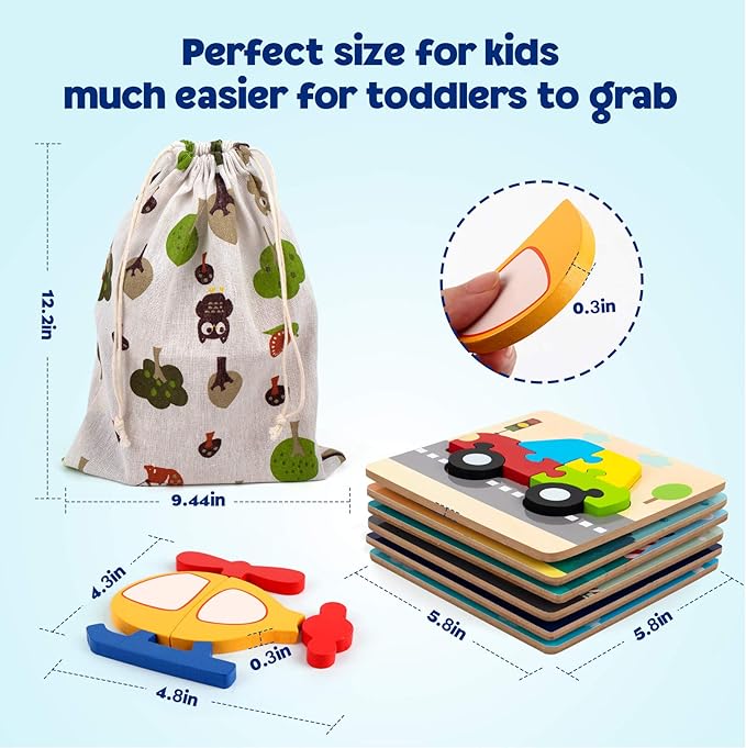 SYNARRY Wooden Vehicle Puzzles for 3 4 5 Years Old Boys Girls, Puzzles for Toddlers 2-4, Montessori Educational Toys Gifts with 6 Vehicles Transportation Puzzles, Vibrant Color Shapes