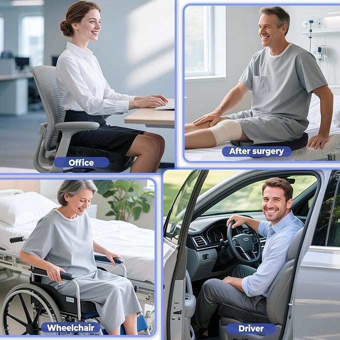 SAHEYER Bed Sore Cushions for Butt, Memory Foam Hemorrhoid Pressure Relief Pillow with Center Hole and Tailbone Cutout, for Long Sitting Coccyx, Sciatica, Postpartum, Pregnancy, After Surgery, Black