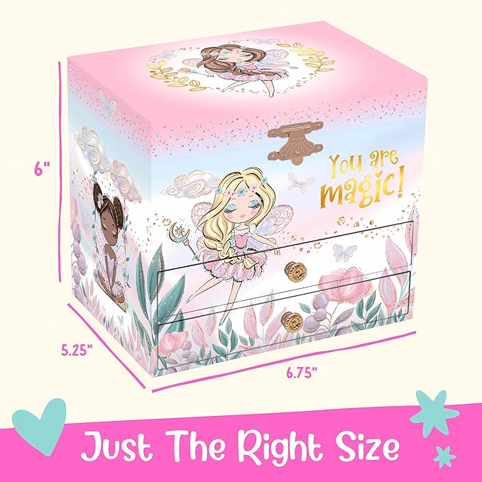 Giggle & Honey Musical Fairy Jewelry Box for Girls - Kids Music Box with Spinning Fairy and Mirror, Princess Birthday Gifts for Little Girls, Childrens Jewelry Boxes for Ages 3-10 - 6.8 x 5.3 x 6 in
