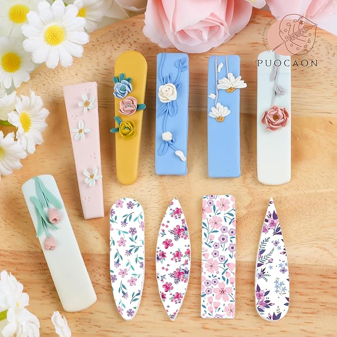 Puocaon Basic Polymer Clay Cutters - 12 Pcs Clay Cutters for Polymer Clay Jewelry, Hair Clip Clay Cutters, Polymer Clay Cutters for Girls Barrettes Jewelry Making, Long Oval Clay Jewelry Cutters