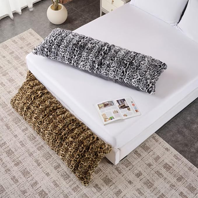 20x54 Fluffy Leopard Print Body Pillow,Cheetah Print Plush Fuzzy Faux Fur Body Pillows,Shaggy Furry Long Pillow for Pregnancy Women Side Sleeper,Snow Leopard