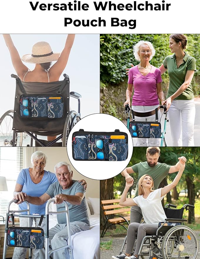 JOYTUTUS Walker Side Bag, Wheelchair Armrest Storage Pouch with Cup Holder, Wheelchair Accessories for Seniors, Walker Bag Cup Holder for Walker, Rollator, Electric Scooter or Wheelchair