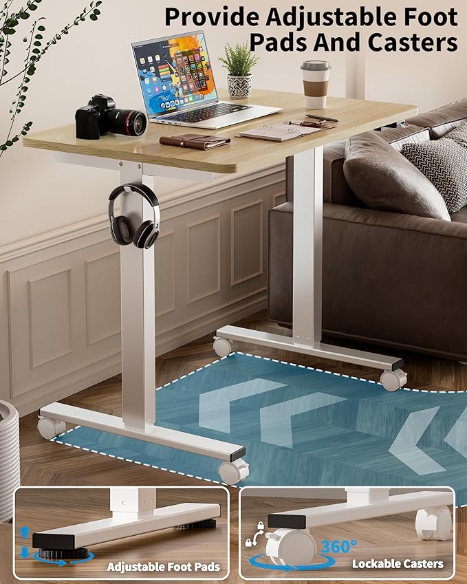 Okin Electric Standing Desk, 40 x 24 Inches Whole Piece Height Adjustable Desk, Oak Sit to Stand Desks Computer Workstation with Wheels for Home Office