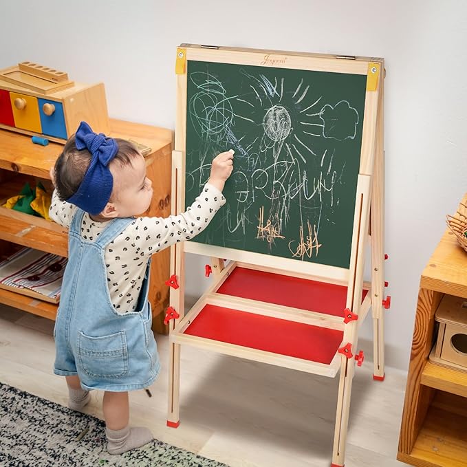Joyooss Art Easel for Kids Easel, Kids Easel for Painting Wooden Whiteboard & Chalkboard Kids Art Easel, Toddler Art Easel One Get Many Kids Easel with Paper roll Art Easel for Kids Ages 2-4 4-8 8-12