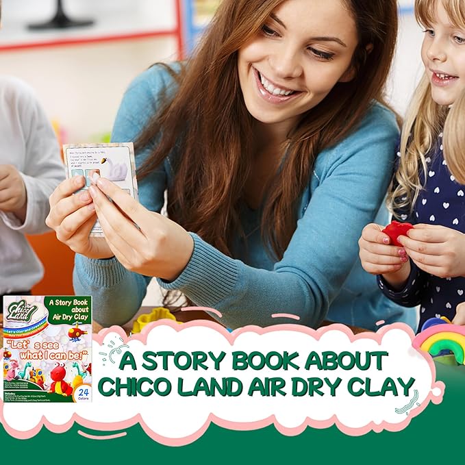 Chico Land Clay Kit - 24 Colors Air Dry Clay, Gift for Boys & Girls Age 4+ Year Old, DIY Model Modeling Clay kit for Kids, with Sculpting Tools, Storage Bags, Kids Art Crafts