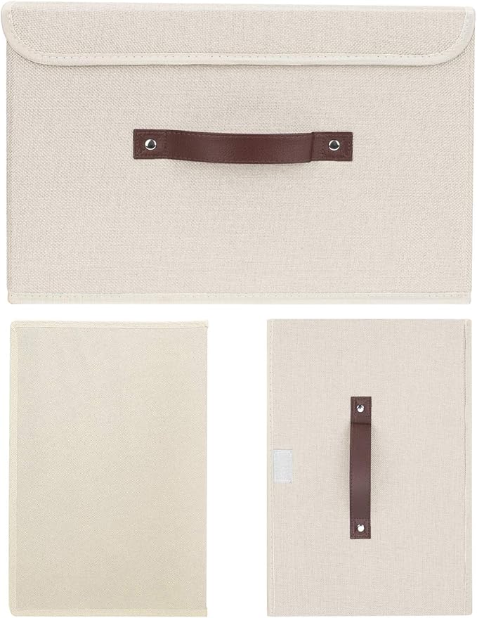 TYEERS Foldable Storage Boxes with Lids 5 Pack Fabric Storage Bins with Lids, Closet Organizers for Clothes Storage, Room Organization, Office Storage, Toys - Beige