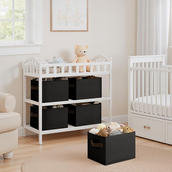 Cupic Cupid Storage Bins Closet, Fabric Closet Organizers and Storage, 6-Pack Baskets for Organizing, Large Storage Boxes with Handles for Clothes and Toys, Black