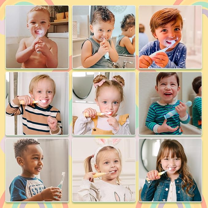 Papablic Toddler Sonic Electric Toothbrush for Ages 1-3 Years, Baby Electric Toothbrush with Cute Rabbit Cover and Smart LED Timer, 2 Brush Heads (Bunny)